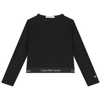 Girls Black Logo Long Sleeve Top