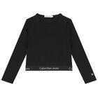 Girls Black Logo Long Sleeve Top, 1, hi-res