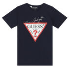 Boys Navy & Grey Logo Shorts, 1, hi-res