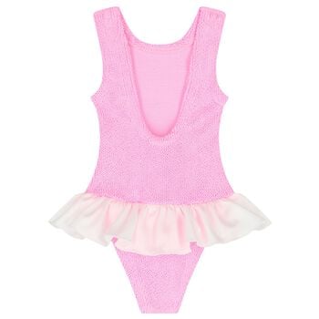 Girls Pink & White Ruffle Crinkle Swimsuit