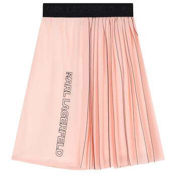 Girls Pink & Black Logo Pleated Skirt
