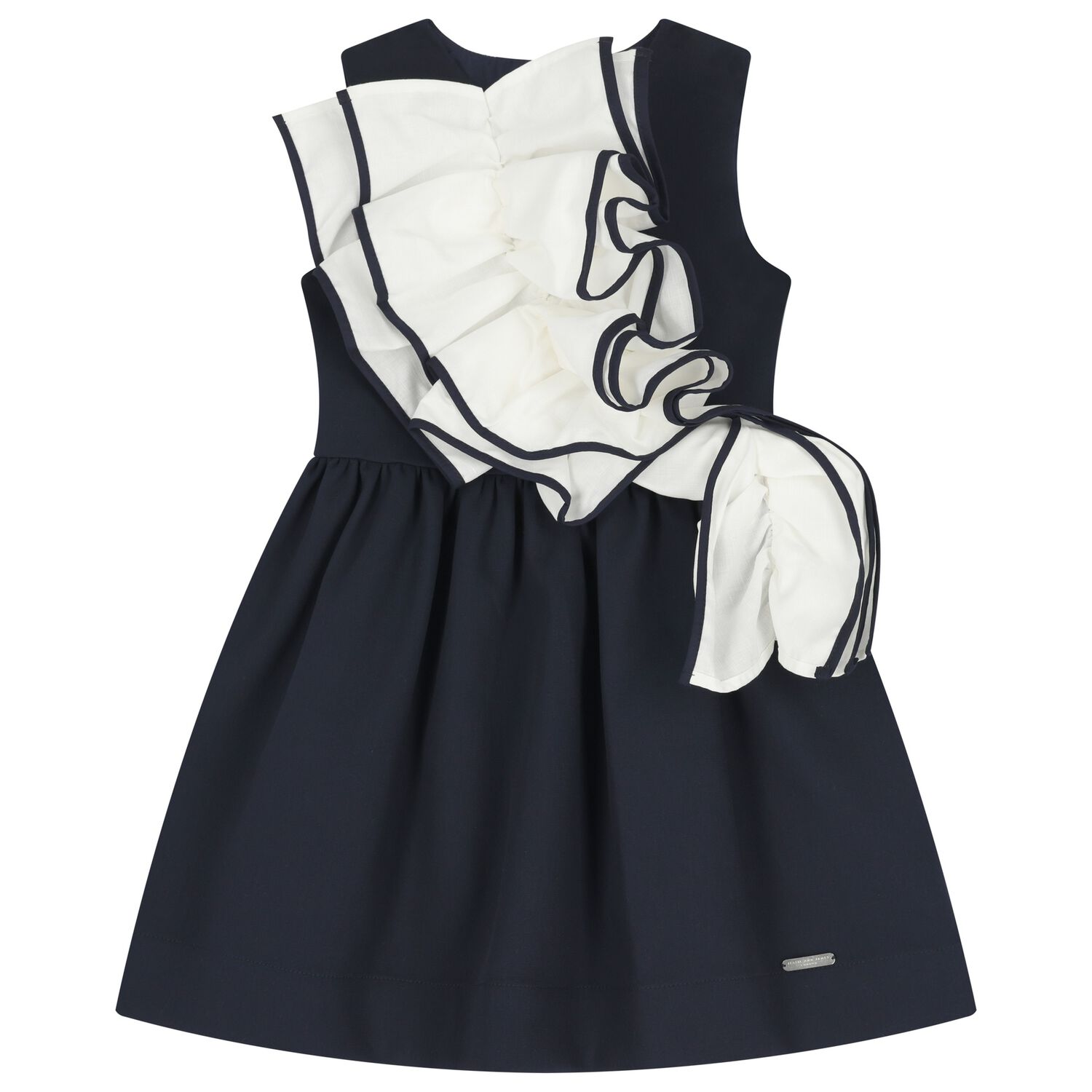 Girls Navy Blue & White Ruffled Dress, 1, hi-res