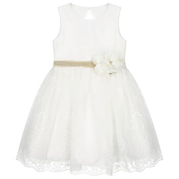 Girls White Organza Embroidered Dress