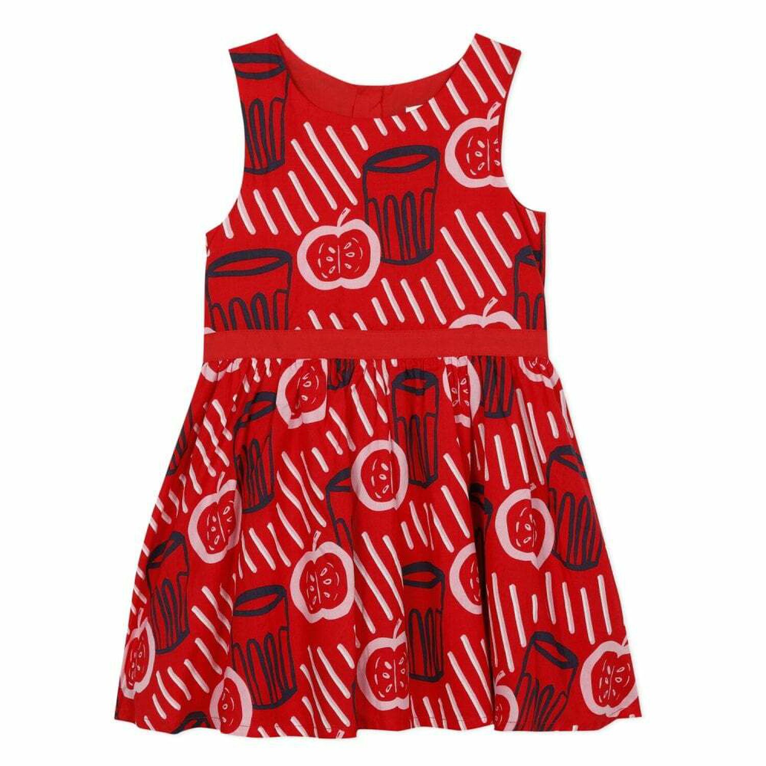 Girls Red Printed Dress, 1, hi-res