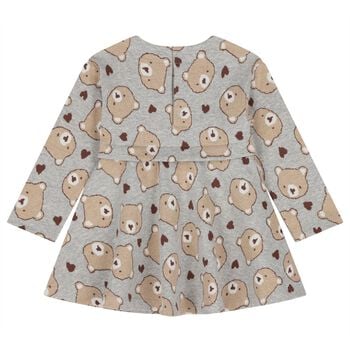Younger Girls Grey & Beige Teddy Bear Dress