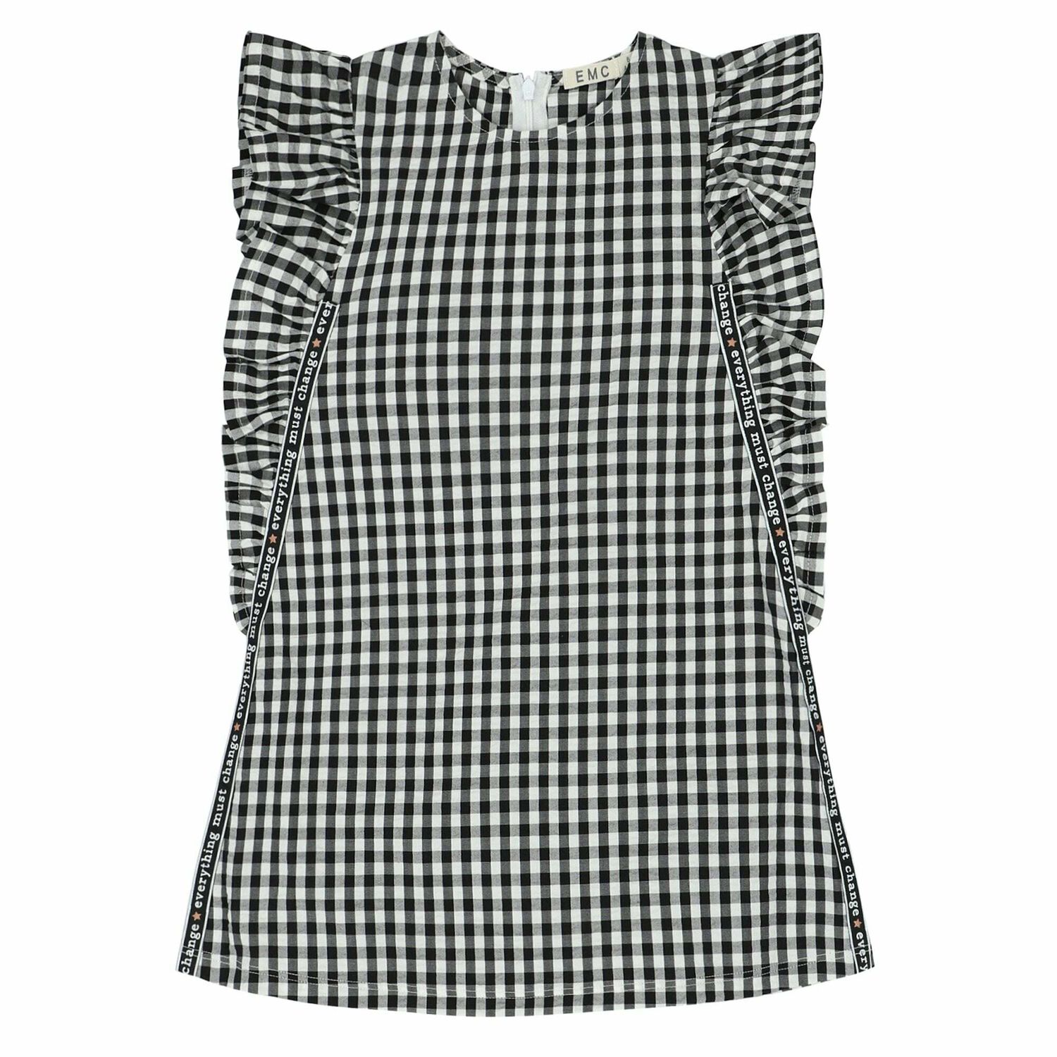 Girls Black & White Gingham Dress, 1, hi-res