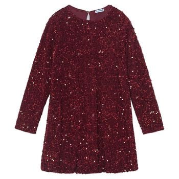 Girls Red Embellished Sequin Dress