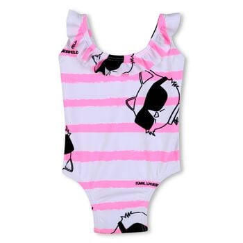 Girls White & Pink Choupette Stripe Swimsuit