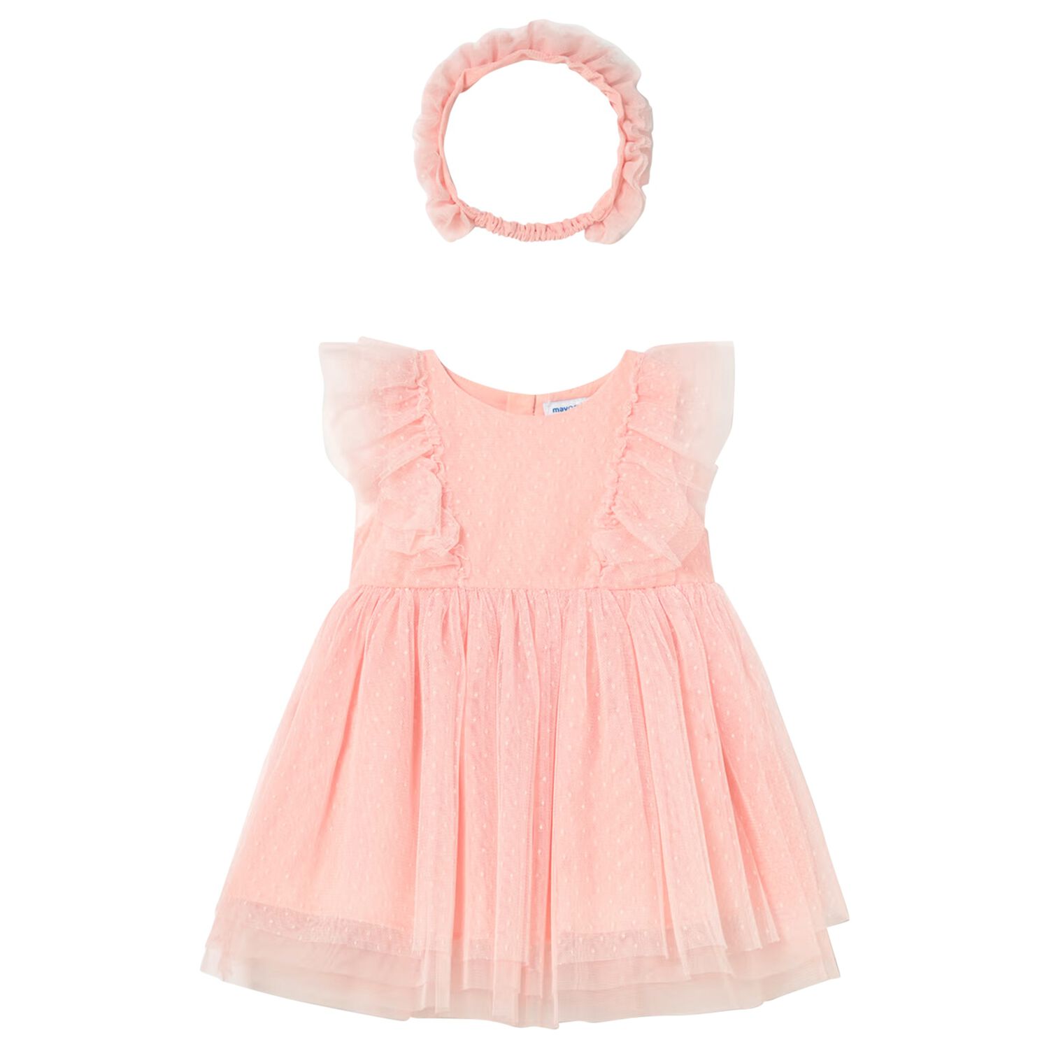 Younger Girls Coral Tulle Dress Set, 3, hi-res