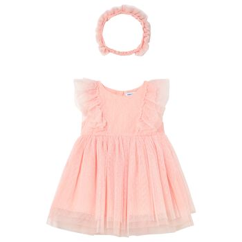 Younger Girls Coral Tulle Dress Set