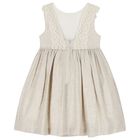Girls Beige Shimmery Linen Dress, 2, hi-res