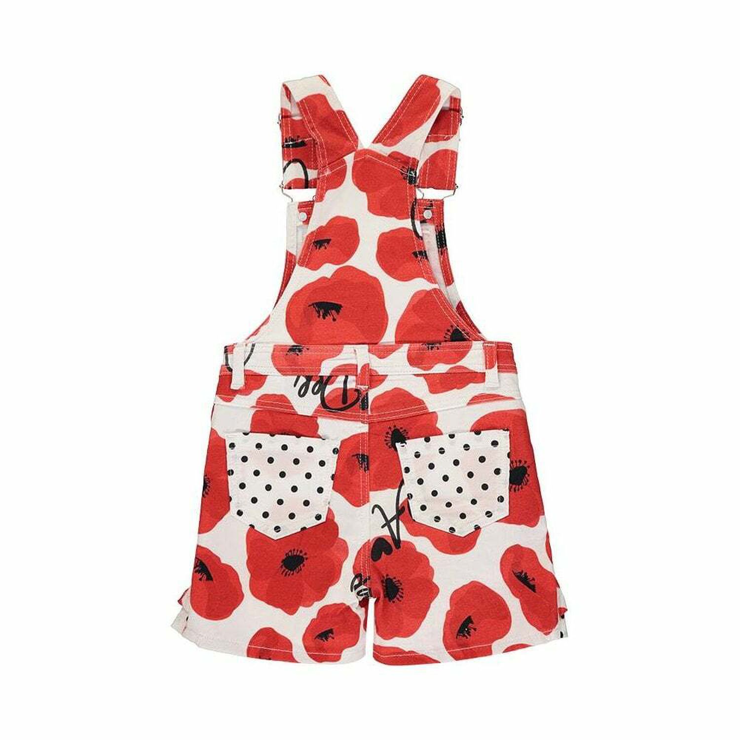 Girls Red & White Poppy Dungaree Set, 1, hi-res