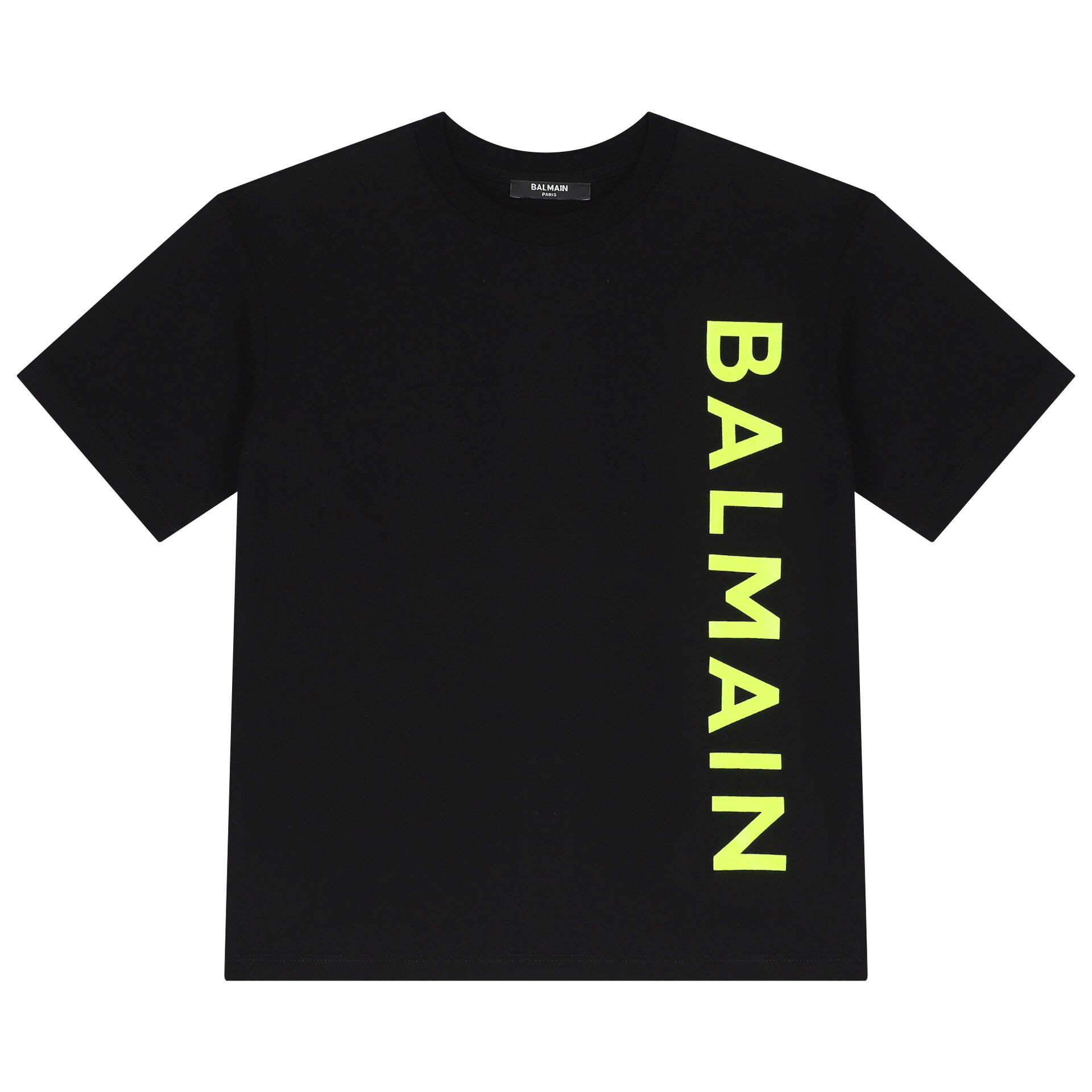 Balmain Black Neon Yellow Logo T Shirt Junior Couture USA