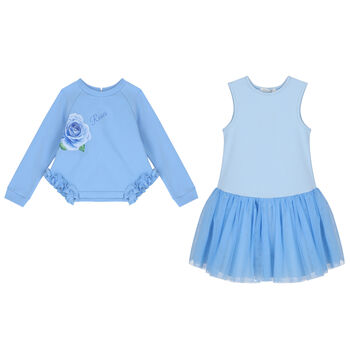 Girls Blue Rose Dress Set