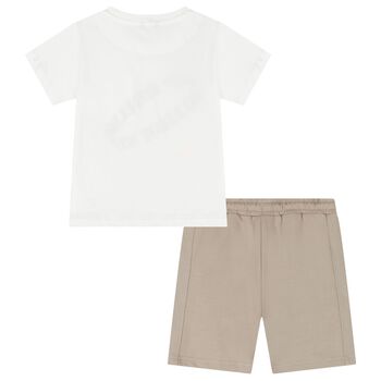 Boys White & Beige Shorts Set