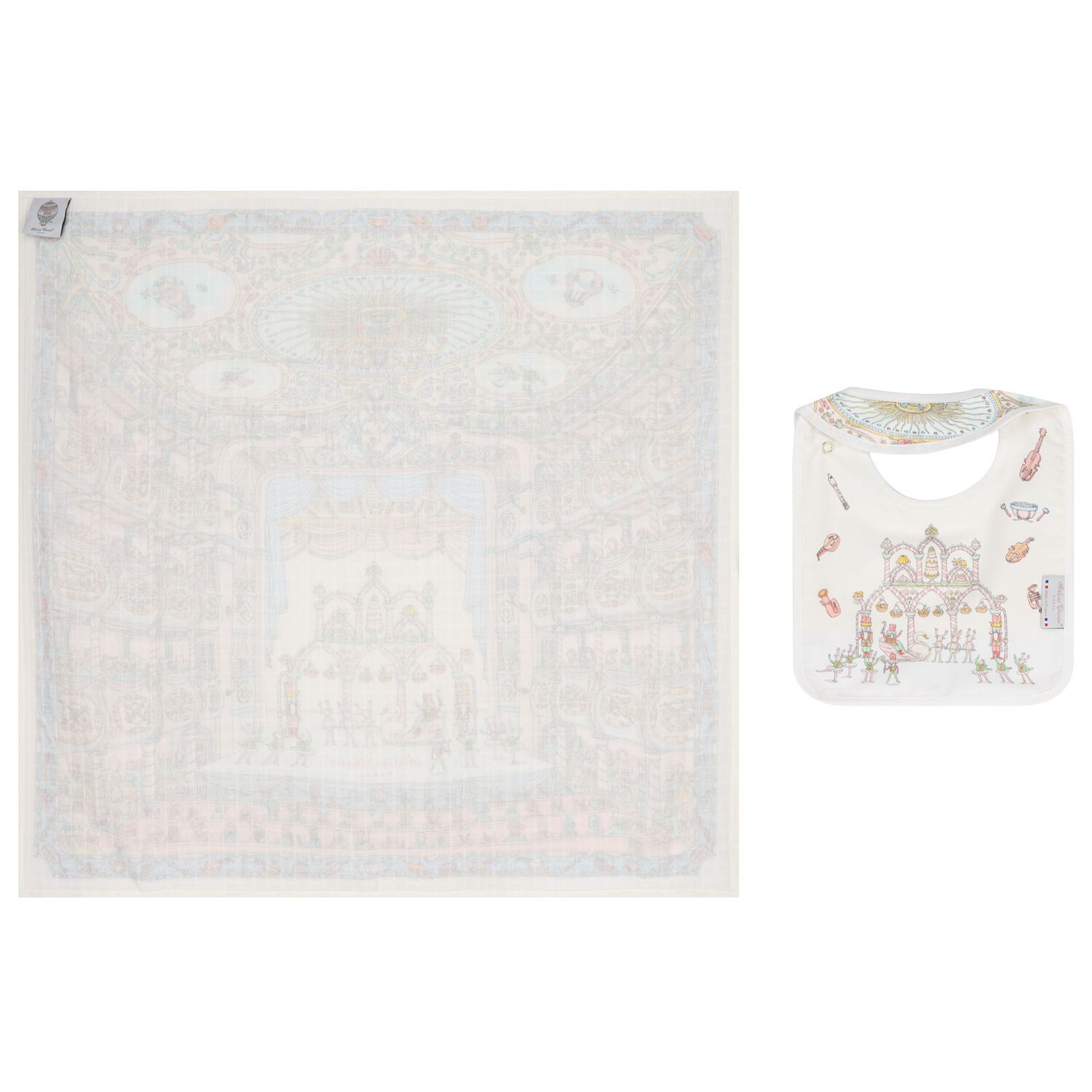 White & Blue Nutcracker Baby Carré Swaddle & Bib Gift Set, 1, hi-res image number null