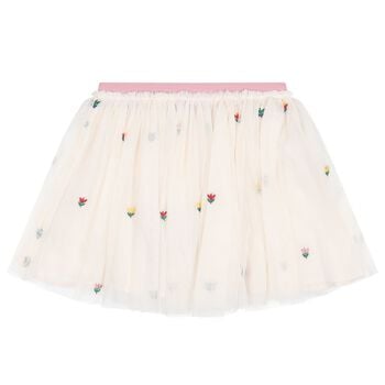 Girls Ivory & Pink Floral Tulle Skirt