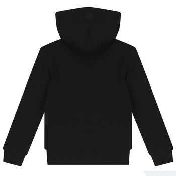 Boys Black Logo Hooded Zip Up Top