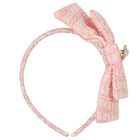 Girls Pink Tweed Bow Headband, 1, hi-res