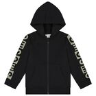 Boys Black Logo Hooded Zip Up Top, 1, hi-res