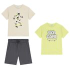 Boys Green, Beige & Grey Shorts Set, 2, hi-res
