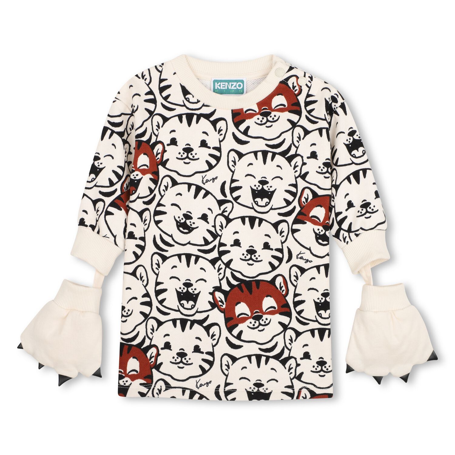 Younger Girls Beige Tiger Long Sleeve Dress, 1, hi-res