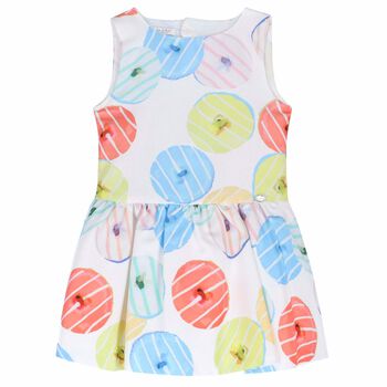 Girls White Printed Dress