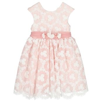 Girls Pink & White Embroidered Organza Dress