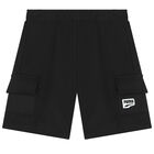 Younger Boys White & Black Logo Shorts Set, 1, hi-res