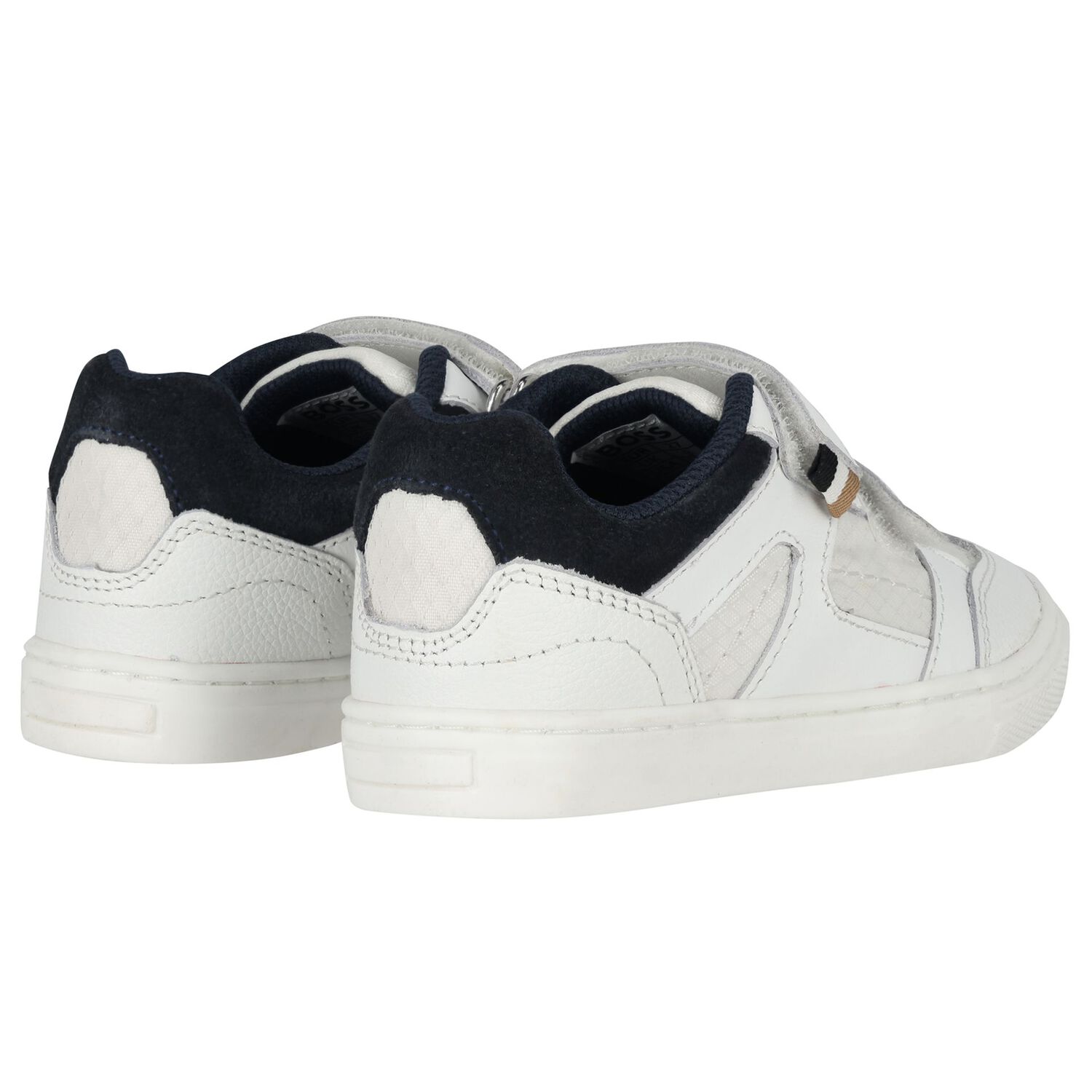 Boys White & Navy Blue Logo Trainers, 2, hi-res