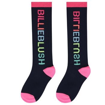 Girls Navy Blue & Pink Logo Socks