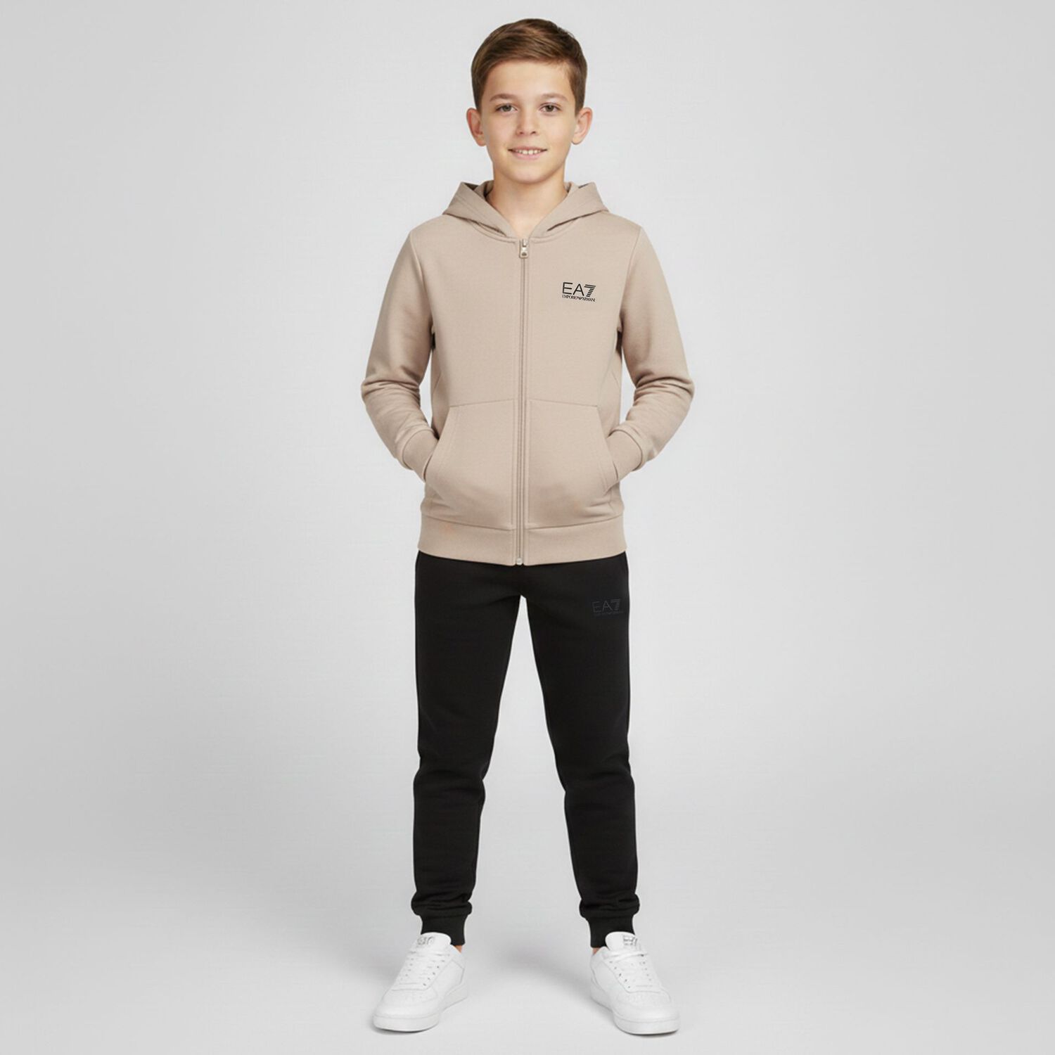 Boys Beige & Black Logo Tracksuit, 1, hi-res