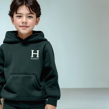 Boys Green Logo Hooded Top