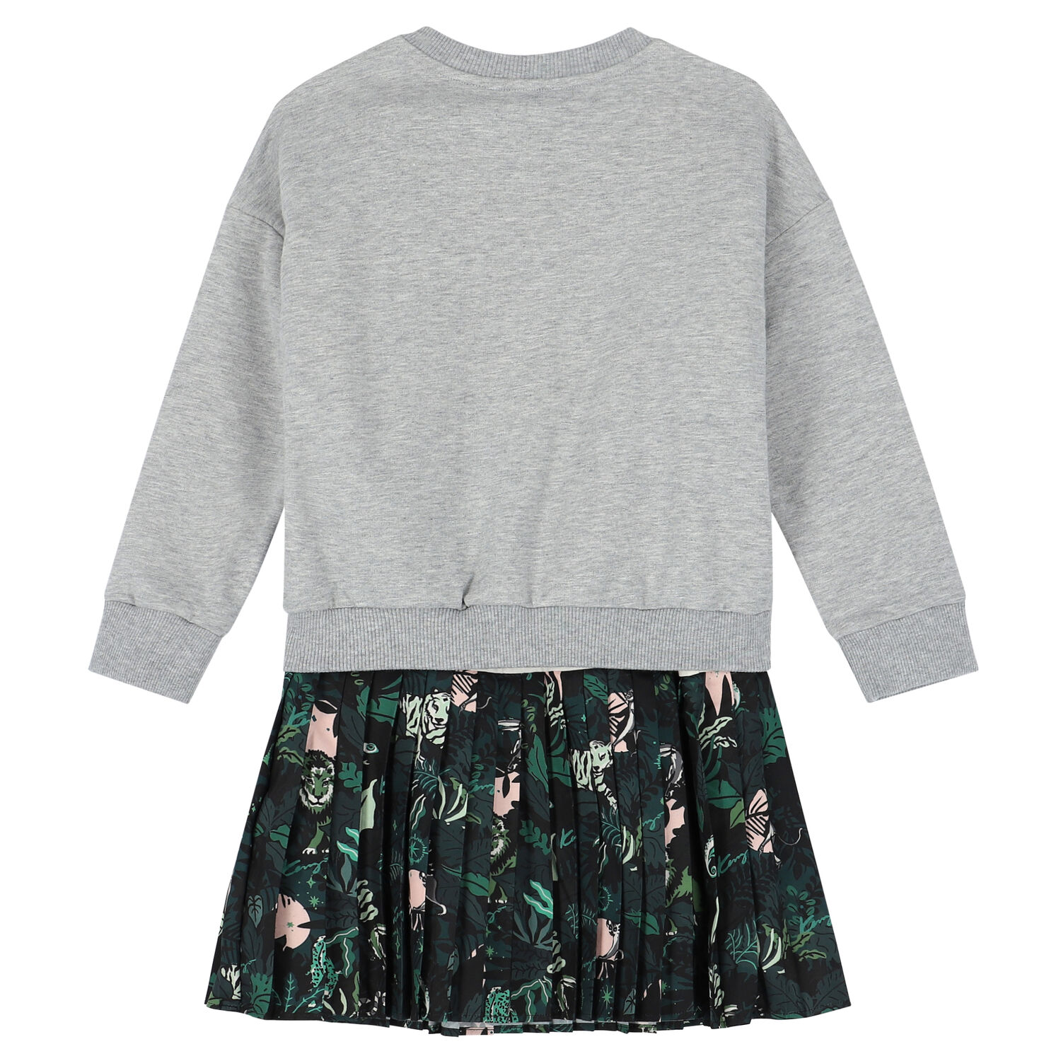 Girls Grey Sweatshirt & Green Dress Set, 1, hi-res