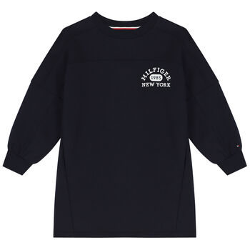 Girls Navy Blue Logo Sweatshirt Dress