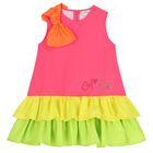 Girls Pink Bow & Diamante Logo Dress, 1, hi-res