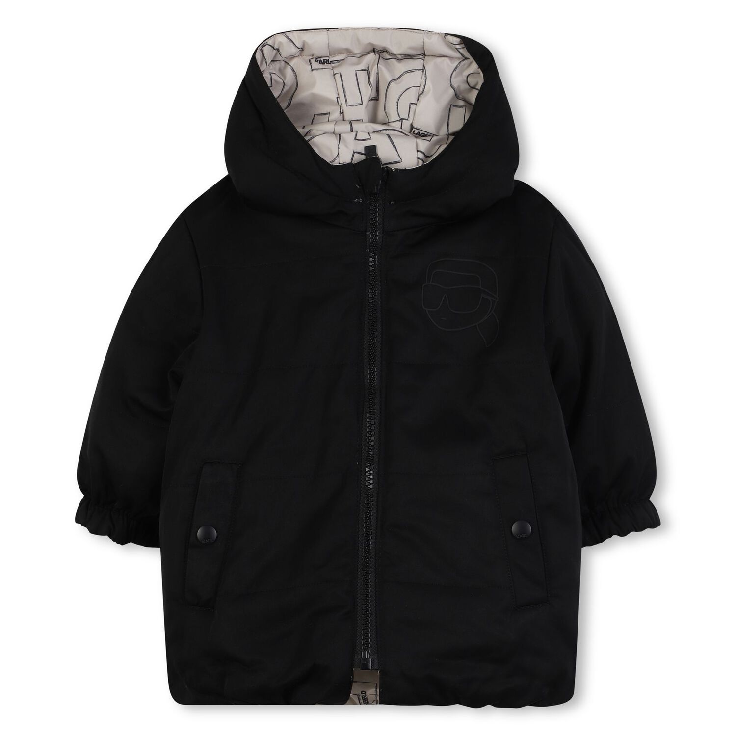Younger Boys Beige & Black Reversible Puffer Jacket, 1, hi-res