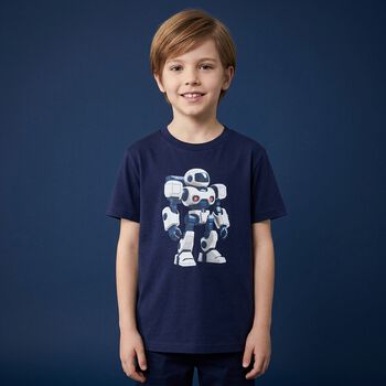 Boys Navy Blue Robot T-Shirt