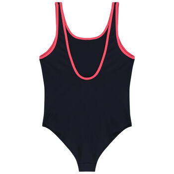 Girls Black & Pink Logo Swimsuit