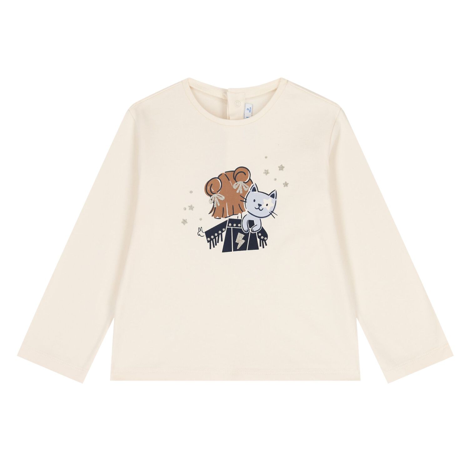Younger Girls Ivory & Navy Blue Cat 3 Piece Tracksuit, 1, hi-res