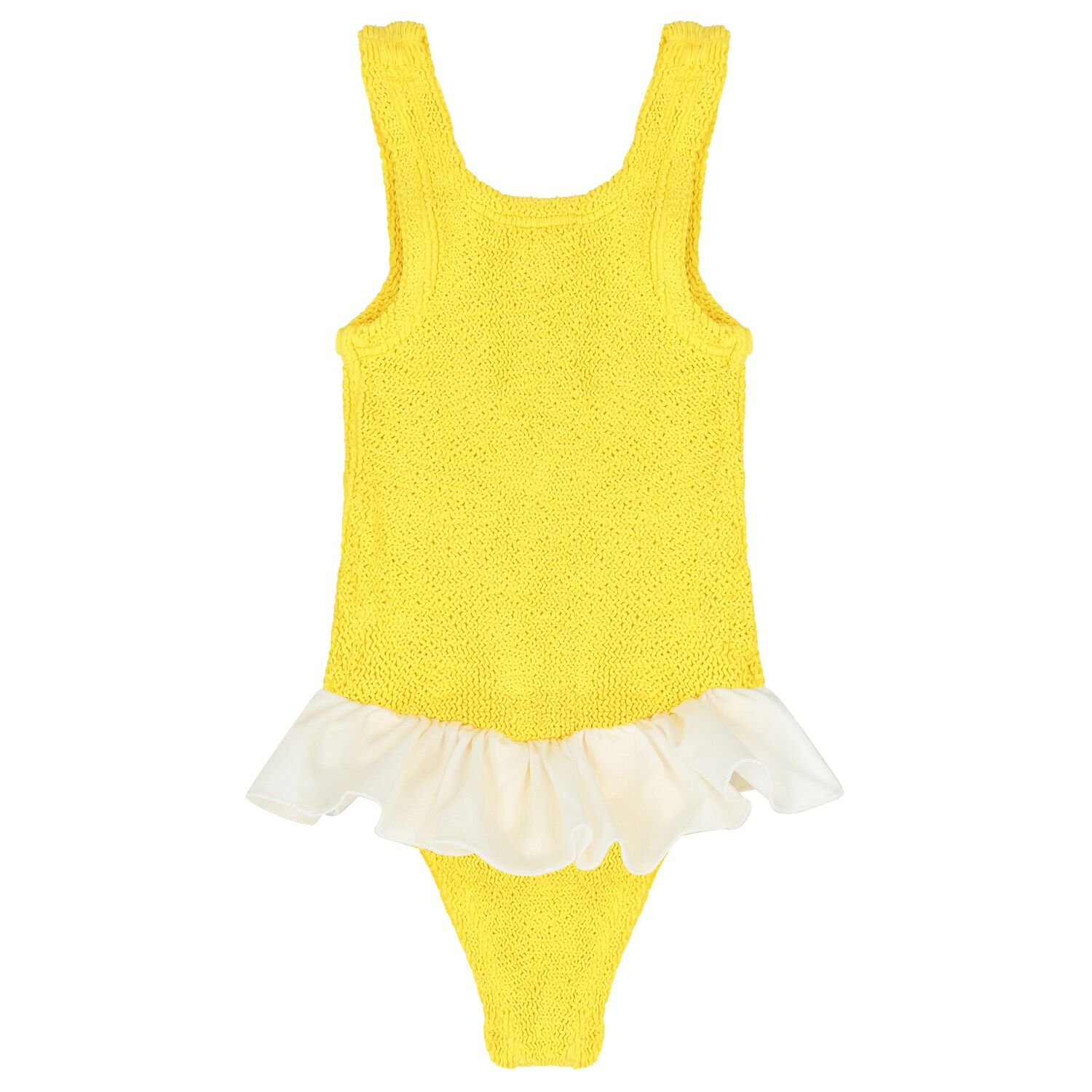 Girls Yellow Ruffle Crinkle Swimsuit, 1, hi-res