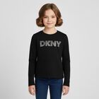 Girls Black Embellished Logo Long Sleeve Top, 1, hi-res