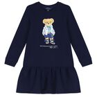 Girls Navy Blue Polo Bear Dress, 1, hi-res