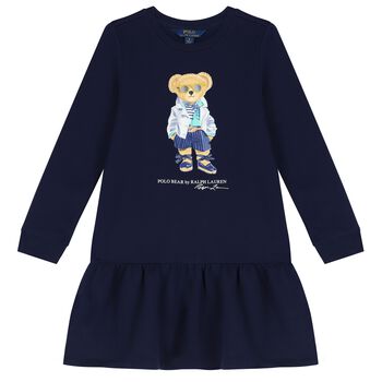 Girls Navy Blue Polo Bear Dress