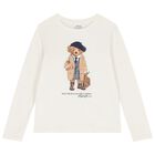 Girls White Polo Bear Long Sleeve Top, 1, hi-res