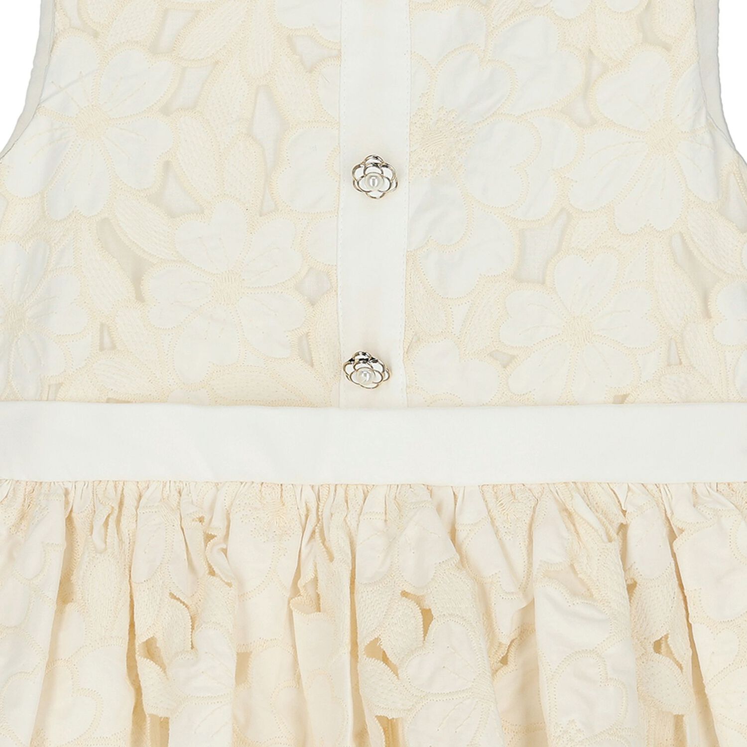 فستان للبنات مزين بنقوش زهرية مفرغة باللون العاجي, 1, hi-res