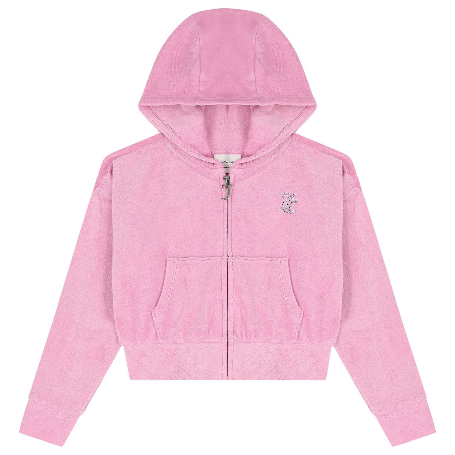 Girls Pink Crystal Embellished Diamant&eacute; Logo Hooded Zip Up Top, 1, hi-res