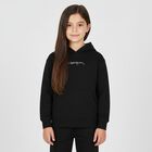 Girls Black Logo Hooded Top, 1, hi-res