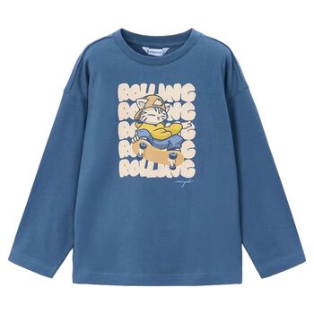 Boys Blue Cat Long Sleeve Top