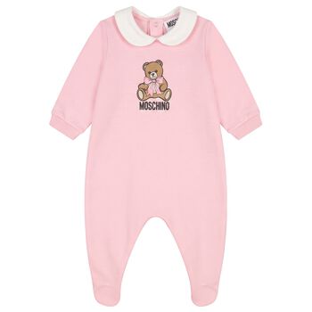 Baby Girls Pink Teddy Bear Logo Babygrow